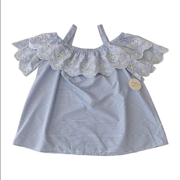 Hummingbird Light Blue Striped‎ Off Shoulder Blouse - Picture 1 of 7